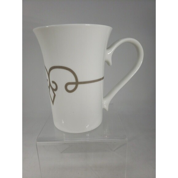 Starbucks Coffee Tea Mug Cup Gold Taupe Diamond Scroll Pattern Half Heart Handle - Picture 2 of 16